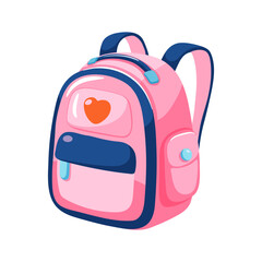 Backpack icon. Cute pink backpack isolated on white. School accessory. Colorful vector illustration.