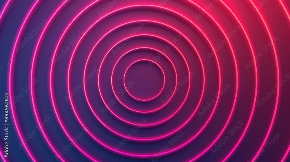 Poster a vibrant abstract pattern of concentric circles in neon pink and blue hues, creating a sense of dep