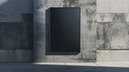 Mockup poster. Template poster hanging on the wall. City format board, urban style, billboard in city, town. A mockup empty black white poster, city format, street billboard. Realistic style photo