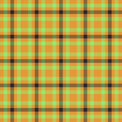 Equal pattern textile check, woven texture tartan seamless. Postcard plaid vector background fabric in orange and green colors.