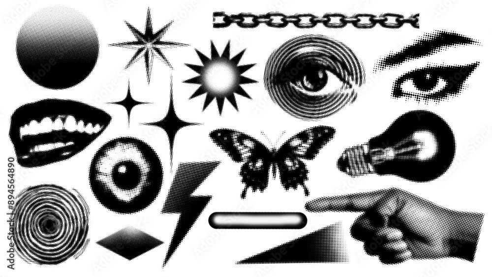 Poster grungy halftone png element set, transparent background