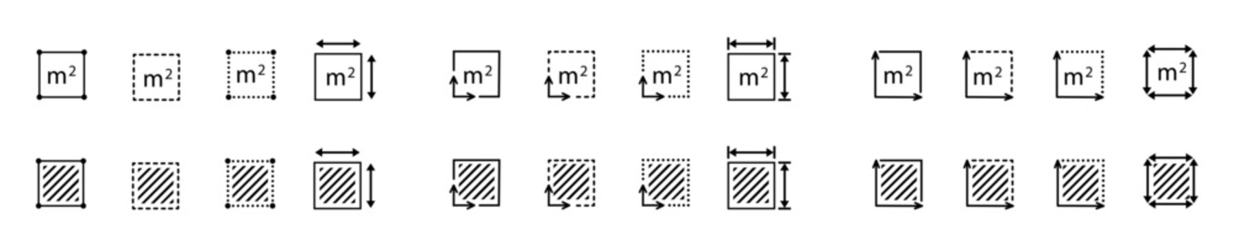 Square Meter icon.Place dimension pictogram. Vector outline illustration isolated on white background.