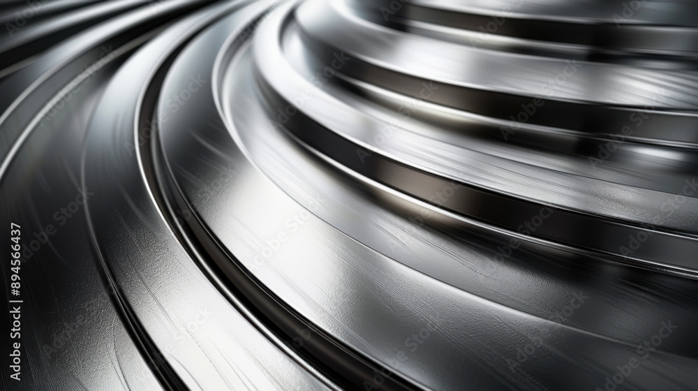 Poster abstract close-up of a metallic surface with curved, concentric lines creating a spiral pattern in s