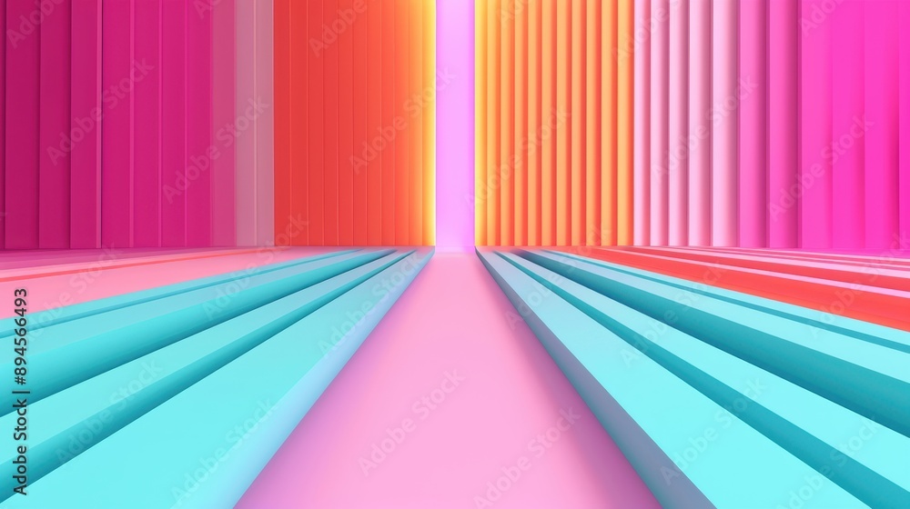 Poster vibrant abstract background showcasing colorful lines converging into a light source, evoking depth 