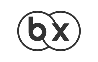BX business company emblem with outline rounds and letters b x. Logo template of two merged circles for brand identity, logotype. Vector Infinity symbol