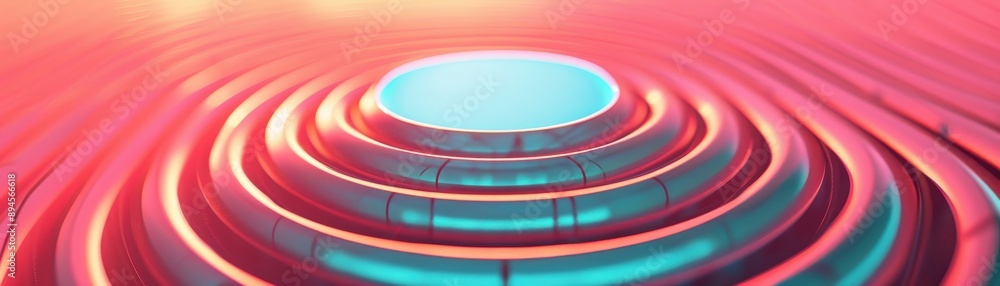 Poster vibrant abstract design with concentric circles and illuminated edges, creating a futuristic atmosph