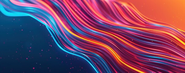 Obraz premium Vibrant abstract lines flow harmoniously across a gradient background, creating an energetic and modern visual appeal.