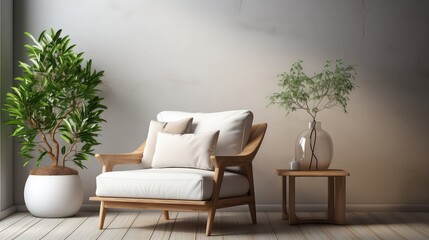 Modern living room interior design with sofa and plant and blank wall