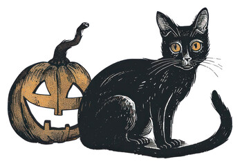 PNG  Halloween cat pumpkin illustration