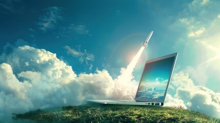 Laptop Launch: A Rocket Takes Off From a Computer Screen