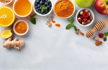 Immune Boosting Foods on White Background