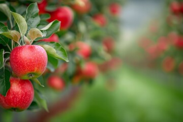 Red Apples on Branch in Orchard