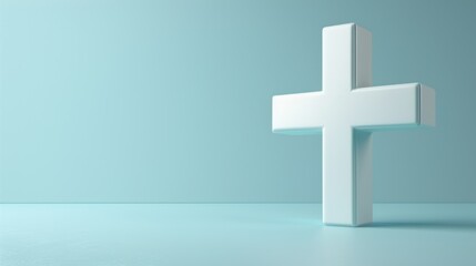 Obraz premium Detailed 3D illustration of a medical cross symbol on a minimal background. The cross is rendered with depth and texture, providing a modern and clean look suitable for healthcare and medical themes.