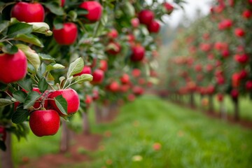 Red Apples on Branch in Orchard