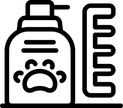 recommend clip art: Simple line drawing of pet shampoo bottle and comb, representing pet grooming and hygiene