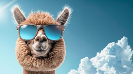 Obraz premium Funny Alpaca with Sunglasses: Summer Holiday Photography Banner