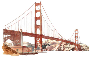 PNG  Iconic bridge watercolor landscape illustration