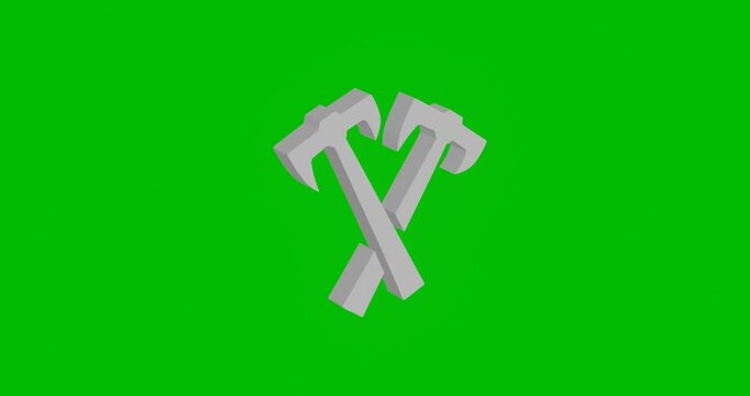 Animation of rotation of a white crossed axes symbol with shadow. Simple and complex rotation. Seamless looped 4k animation on green chroma key background