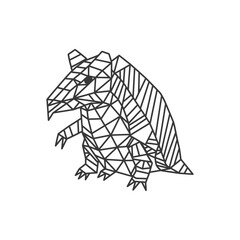 geometrically stylized representation of a small fourlegged creature with an eye claws and a point