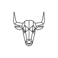 Geometric Bull Head Illustrated in Black Lines