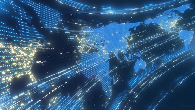 3d Curve World Map technology style looped