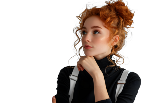 [Transparent Background PNG]portrait of a beautiful redheaded woman in a black turtleneck sweater