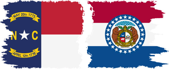Missouri and North Carolina states grunge brush flags connection, vector