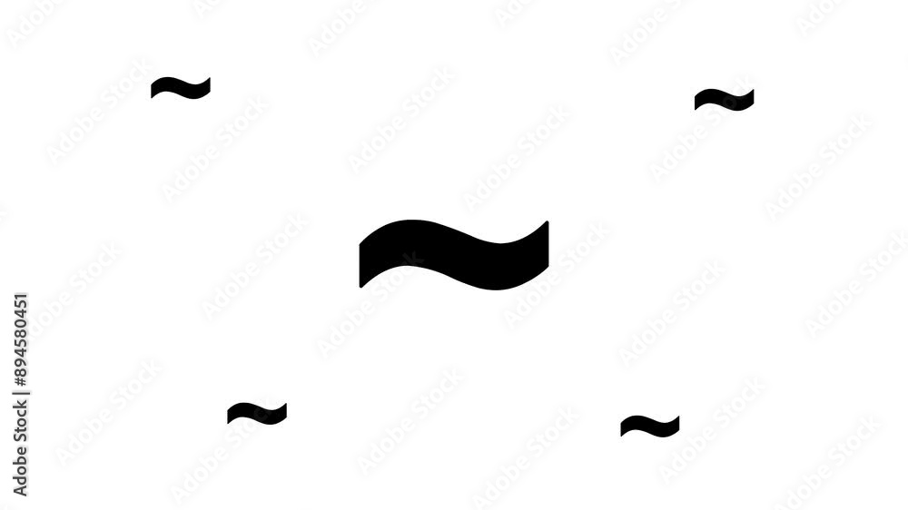 Poster zoom in and out animation the tilde symbol. large black symbol in the center and four small symbols 