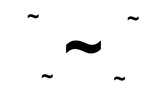 Zoom in and out animation the tilde symbol. Large black symbol in the center and four small symbols around. Seamless looped 4k animation on white background