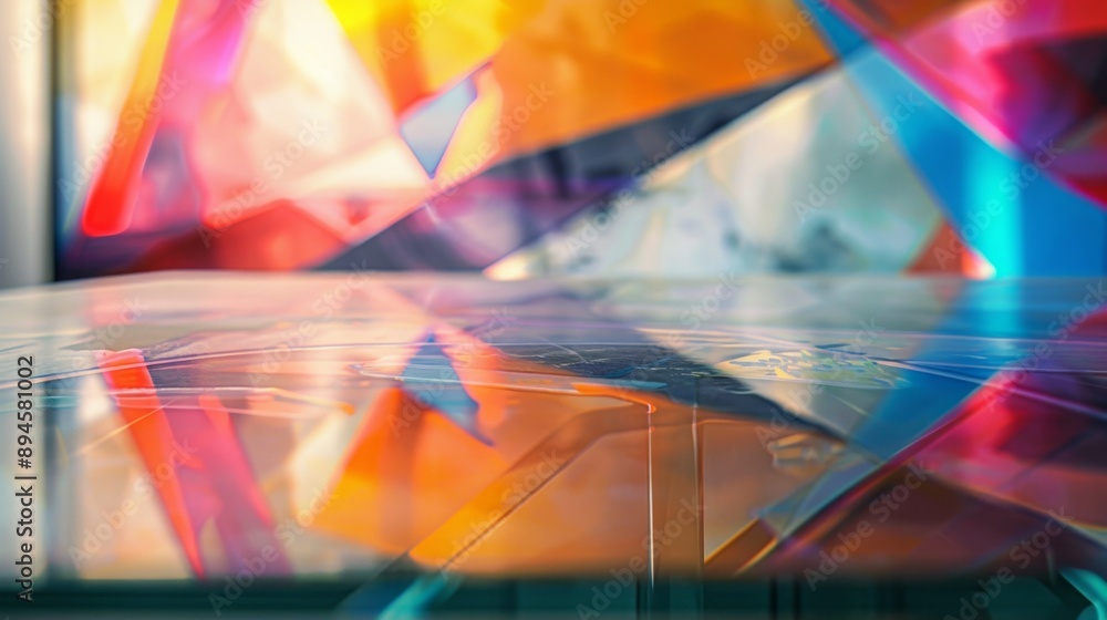 Aufkleber a close-up of a glass surface reflecting brightly colored shapes, creating a vibrant and abstract im