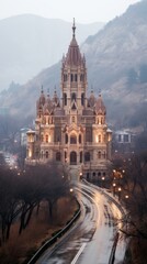 Obraz premium a gothic castle under a full moon amidst a foggy, eerie landscape that evokes a sense of mystery and the supernatural 