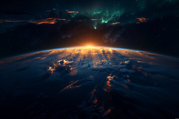 Golden Hues and Emerald Dreams : A Planetary Aurora Symphony - generative ai