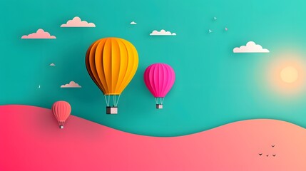 Obraz premium Hot air balloons flat design top view sky theme water color vivid