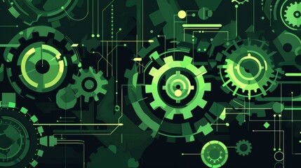 Obraz premium Digital transformation, change project, illustration with cogs and shapes, use black as main colour.