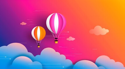 Fototapeta premium Hot air balloons flat design top view sky theme water color vivid