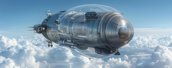 Futuristic 2025 shaped space station orbiting Earth
