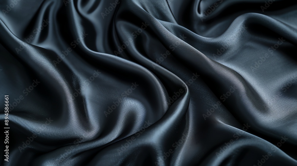 Wall mural A close-up image of a soft, flowing, dark blue satin fabric.