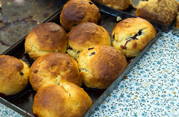 Freshly baked homemade сherry brioches.