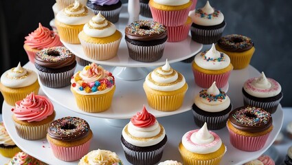 Colorful and Fancy Cupcakes Displayed on an Elegant Stand