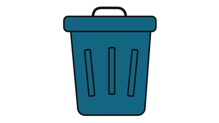 Dark blue trash can on white background, trash container with lid for sorting garbage