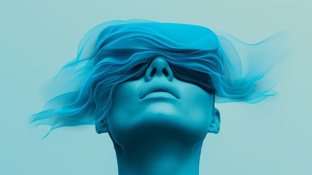Woman Wearing VR Headset Immersed in a Futuristic Digital Experience, Abstract Virtual Reality