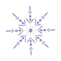 Cute watercolor snowflake hand-drawn. Christmas. New Year	