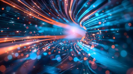 Obraz premium High angle shot showcasing a vibrant energy field with dynamic pulsing light patterns in blue and orange hues