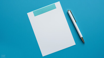Blank Paper Business Mockup: Positioned on a classic blue background, ideal for presentations.