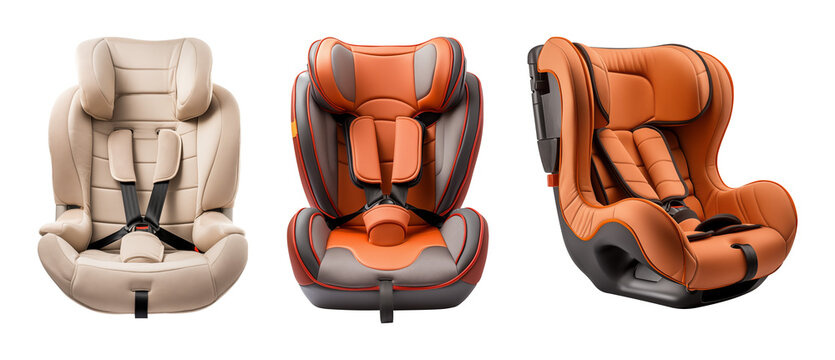 Child car seats in various designs and colors