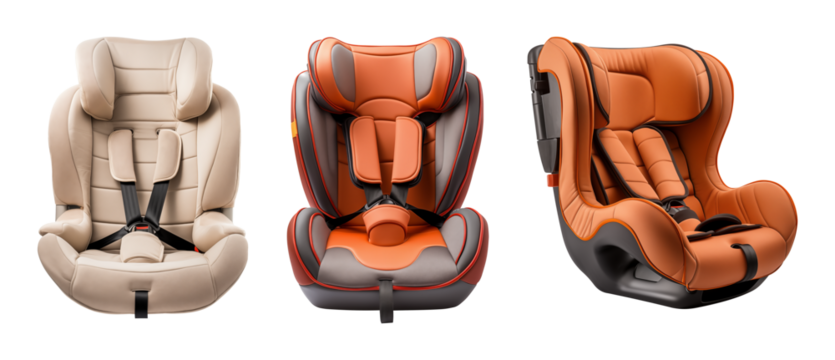 Child car seats in various designs and colors