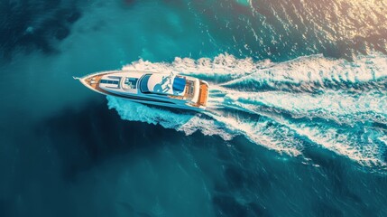 Naklejka premium Aerial View of Luxury Yacht in Sea for Travel and Leisure Themes