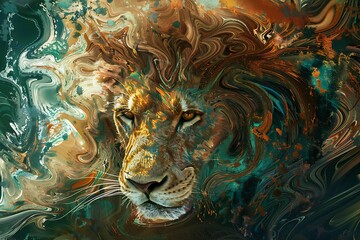 Majestic Lion Abstract Artwork - Powerful Wildlife Illustration in Contemporary Style