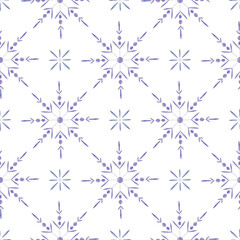 Pattern of watercolor snowflakes drawn by hand. For the design of clothes, fabrics, textiles, covers, scrapbooking, greeting cards, wrapping paper, poster