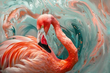 Elegant Flamingo Abstract Design with Vibrant Colors and Graceful Lines